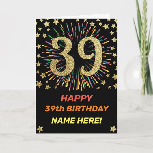 39e Verjaardag Vuurwerk Rainbow Gold Fun Kaart (Voorkant)