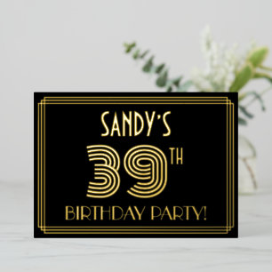39e Verjaardagsfeest — Art Deco Stijl “39” + Naam Folie Uitnodiging