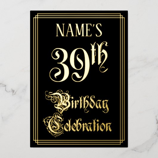 39e Verjaardagsfeest — Fancy Script & Aangepaste N Folie Uitnodiging (Voorkant)