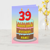 39th Birthday — Fun Cake & Candles, w/ Custom Name Kaart (Gele Bloem)