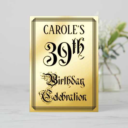 39th Birthday Party — Elegant Script + aangepaste  Folie Uitnodiging (Staand Voorkant)