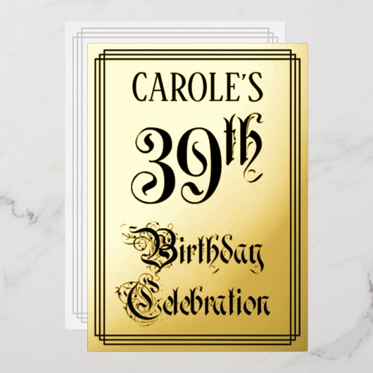 39th Birthday Party — Elegant Script + aangepaste  Folie Uitnodiging (Voorkant / Achterkant)