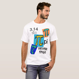 3.14 pi eindigt nooit blauw geel groene symbolen t-shirt