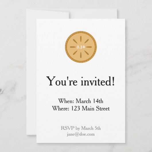 3.14 Pie avec Invitation Pi Crust (Devant)