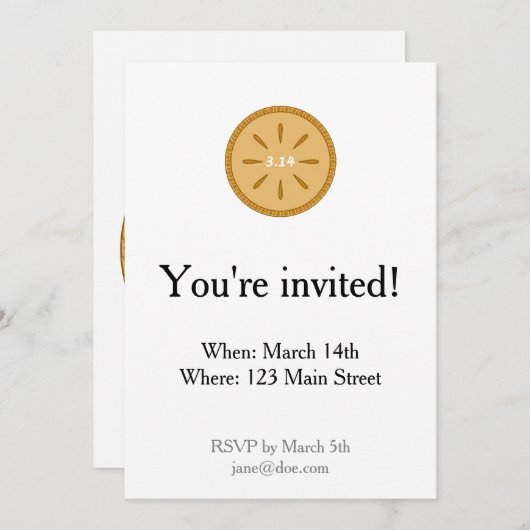 3.14 Pie avec Invitation Pi Crust (Devant / Derrière)