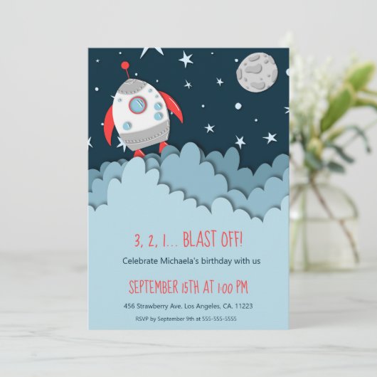 3 2 1 Afstand! Rocket Ship Space First Birthday Kaart (Staand voorkant)