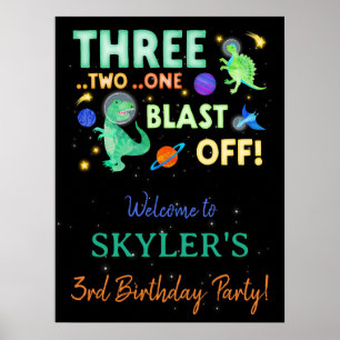 3 2 1 Blast Off Dinosaur Ruimte Verjaardag Welkom Poster