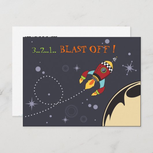 3,2,1 Blast Off, retro rocket Carte postale (Devant / Derrière)