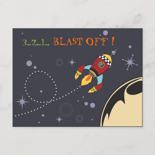 3,2,1 Blast Off, retroraket Briefkaart (Voorkant)