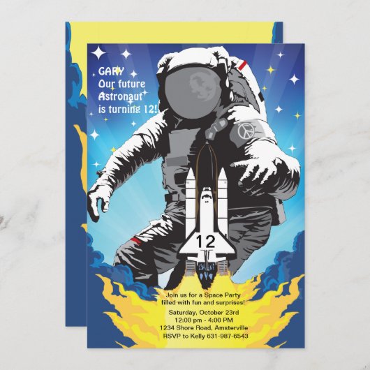 3-2-1 Espace de décollage Invitation à la fête d'a (Devant / Derrière)