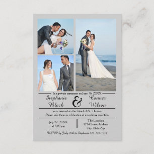 3/4 Photos Gris vertical - 3x5 Faire-part Mariage