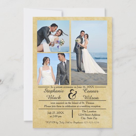 3/4 Photos Vertical Vieux Faire-part Papier-Mariag (Devant)