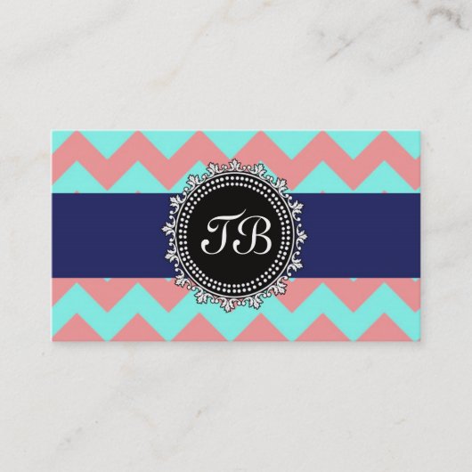 3,5" x2.0" carte de visite Chevron Seafoam&Salmon (Devant)