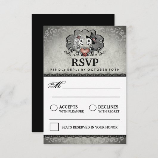 3,5 x5 Halloween Skeleton Black Gray Matching RSVP (Voorkant / Achterkant)