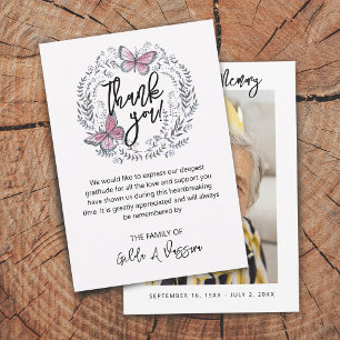 3,5"x5" Vlinder Bloemige Rouwkaart Bedankje Bedankkaart