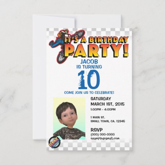 3,5 X 5 BMX Invitation d'anniversaire (Dos)