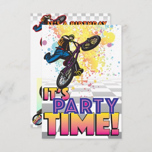 3,5 X 5 BMX Invitation d'anniversaire (Devant / Derrière)