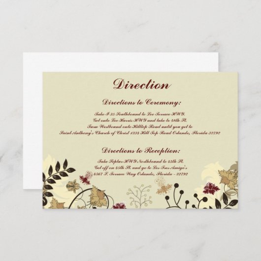 3,5 x 5 Direction Carte Automne Floral/Branches (Devant / Derrière)