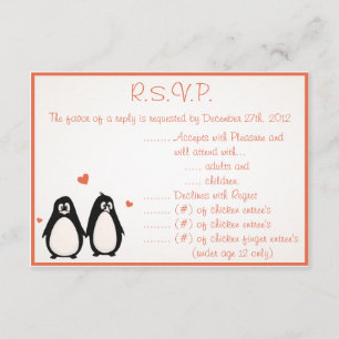 3,5 x 5 R.S.V.P antwoordkaart Pinguïn Liefde/Harte Kaart
