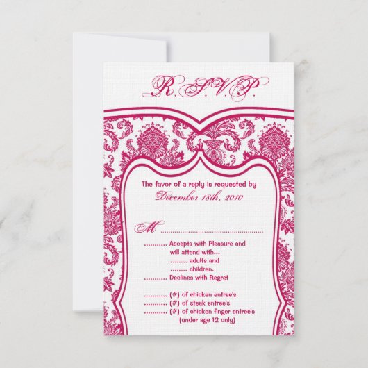 3,5 x 5 R.S.V.P. Mariage de carte Damask (Devant)