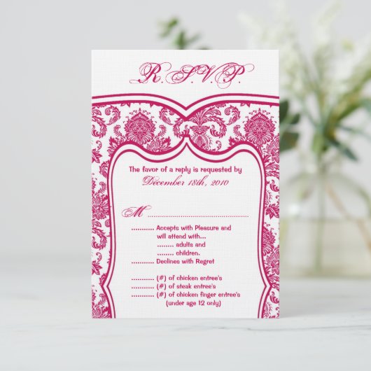 3,5 x 5 R.S.V.P. Mariage de carte Damask (Debout devant)
