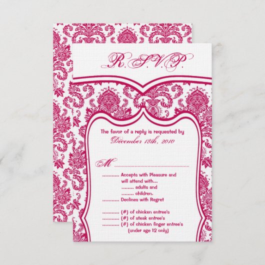 3,5 x 5 R.S.V.P. Mariage de carte Damask (Devant / Derrière)