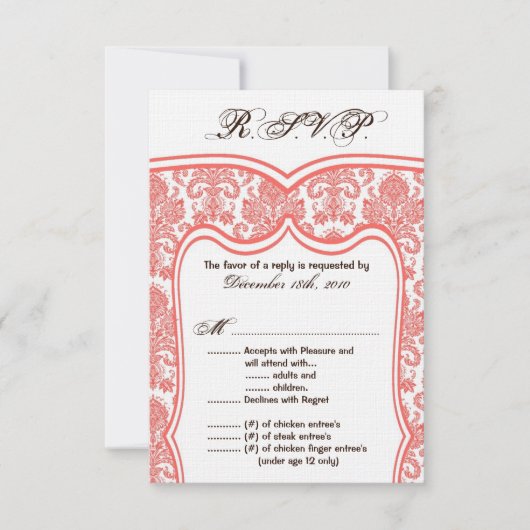 3,5 x 5 R.S.V.P. Mariage de carte Damask (Devant)