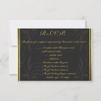 3,5 x 5 R.S.V.P Reply Kaart Gold en Black Damask