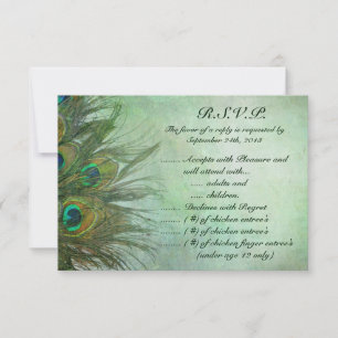 3,5 x 5 R.S.V.P Reply Kaart Peacock Green Feathers