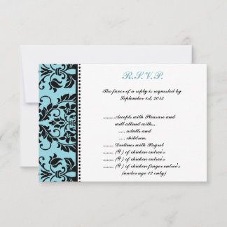 3,5 x 5 R.S.V.P Reply Kaart Zwart Damast Baby Blau