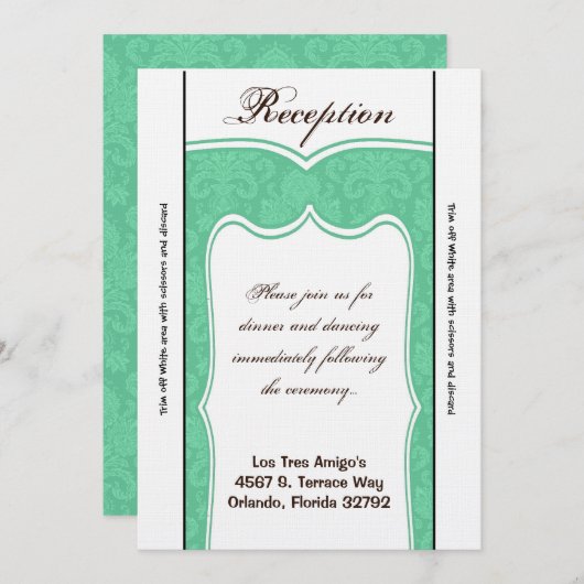 3,5 x 7 Monnaie de carte de réception Damas blanc (Devant / Derrière)