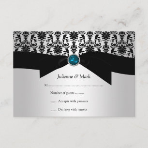 3,5x5 Black Silver Damask Turquoise Jewel RSVP