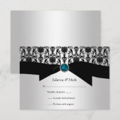3,5x5 Black Silver Damask Turquoise Jewel RSVP Kaartje (Voorkant / Achterkant)