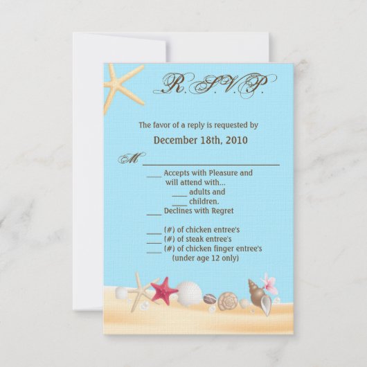 3.5x5 Carte de réponse R.S.V.P. Coquillages Sable  (Devant)