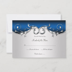 3,5x5 Elegante Blauwe en Zilveren RSVP Kaartje