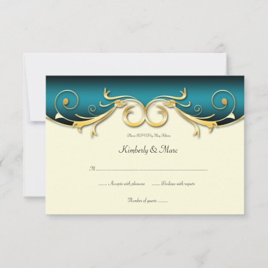 3.5x5 Elegante Teal Gouden RSVP (Voorkant)