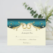 3.5x5 Elegante Teal Gouden RSVP (Staand voorkant)