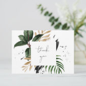 3.5x5 inch Groen & Goud Tropisch Dank u Bruiloft Informatiekaartje (Staand voorkant)