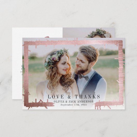 3.5x5 Liefde & Bedankt Roze Folie Foto bruiloft (Voorkant / Achterkant)