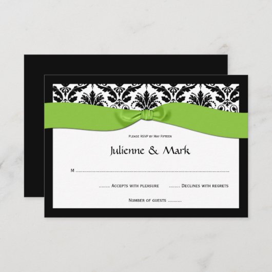 3,5x5 Noir Blanc Damas Lime Vert RSVP (Devant / Derrière)