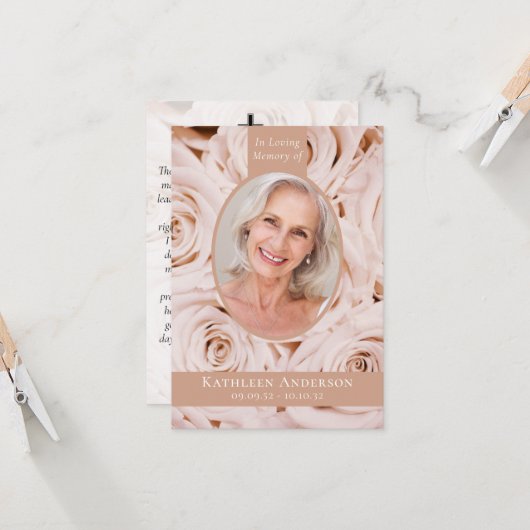 3.5x5 Oval Photo rose Roses Carte de prière (Devant/Arrière en situation)