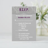 3,5x5 R.S.V.P. Card Modern Gray Damask RSVP Kaartje (Staand voorkant)