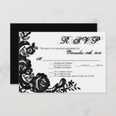3,5x5 R.S.V.P. Kaart Black Lace Damask Antiek Appl (Voorkant / Achterkant)