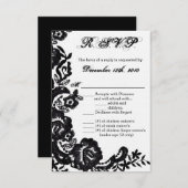 3,5x5 R.S.V.P. Kaart Black Lace Damask Antiek Appl (Voorkant / Achterkant)