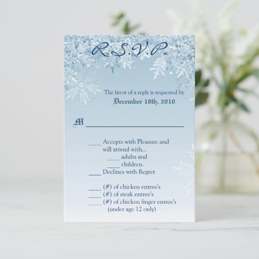 3.5x5 R.S.V.P. Kaart Crystal Snowflakes Wintersnee (Staand voorkant)