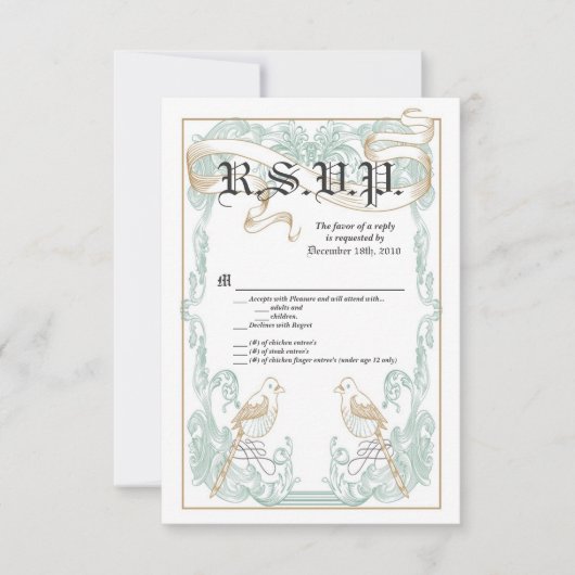 3.5x5 R.S.V.P. Kaart Formeel  vogelpaar (Voorkant)