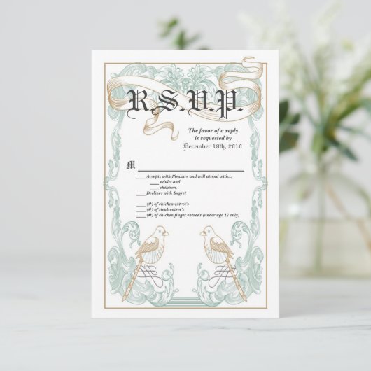 3.5x5 R.S.V.P. Kaart Formeel vogelpaar (Staand voorkant)