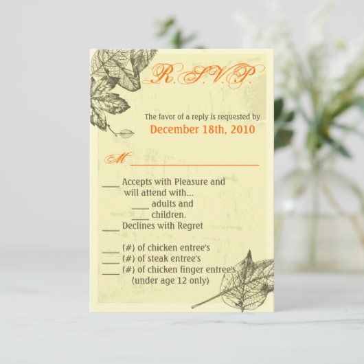 3.5x5 R.S.V.P. Kaart handgetekende herfstbladeren (Staand voorkant)