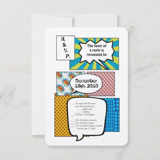 3.5x5 R.S.V.P.-kaart stripboek popart koppel RSVP Kaartje (Voorkant)