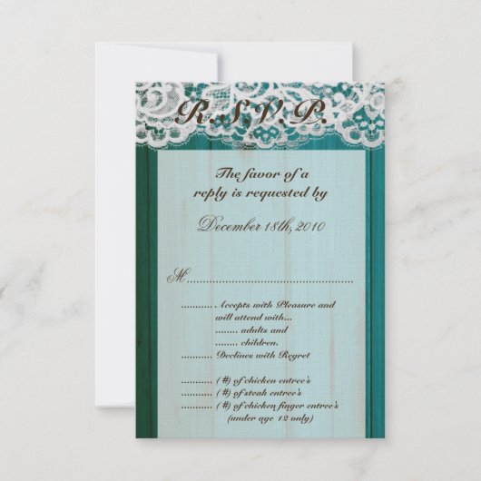 3.5x5 R.S.V.P.-kaart Teal Hout Kaart (Voorkant)